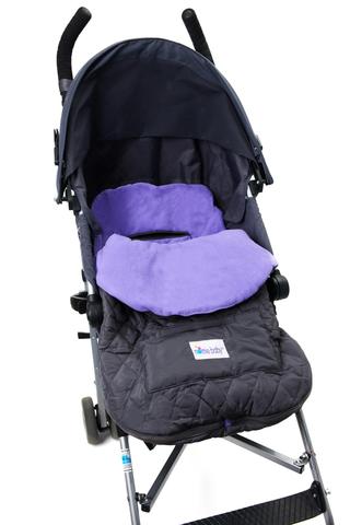 Quilted Gray with Purple Fleece Lined  Footmuff Stroller Blanket for Cozy Travel from Nomie Baby